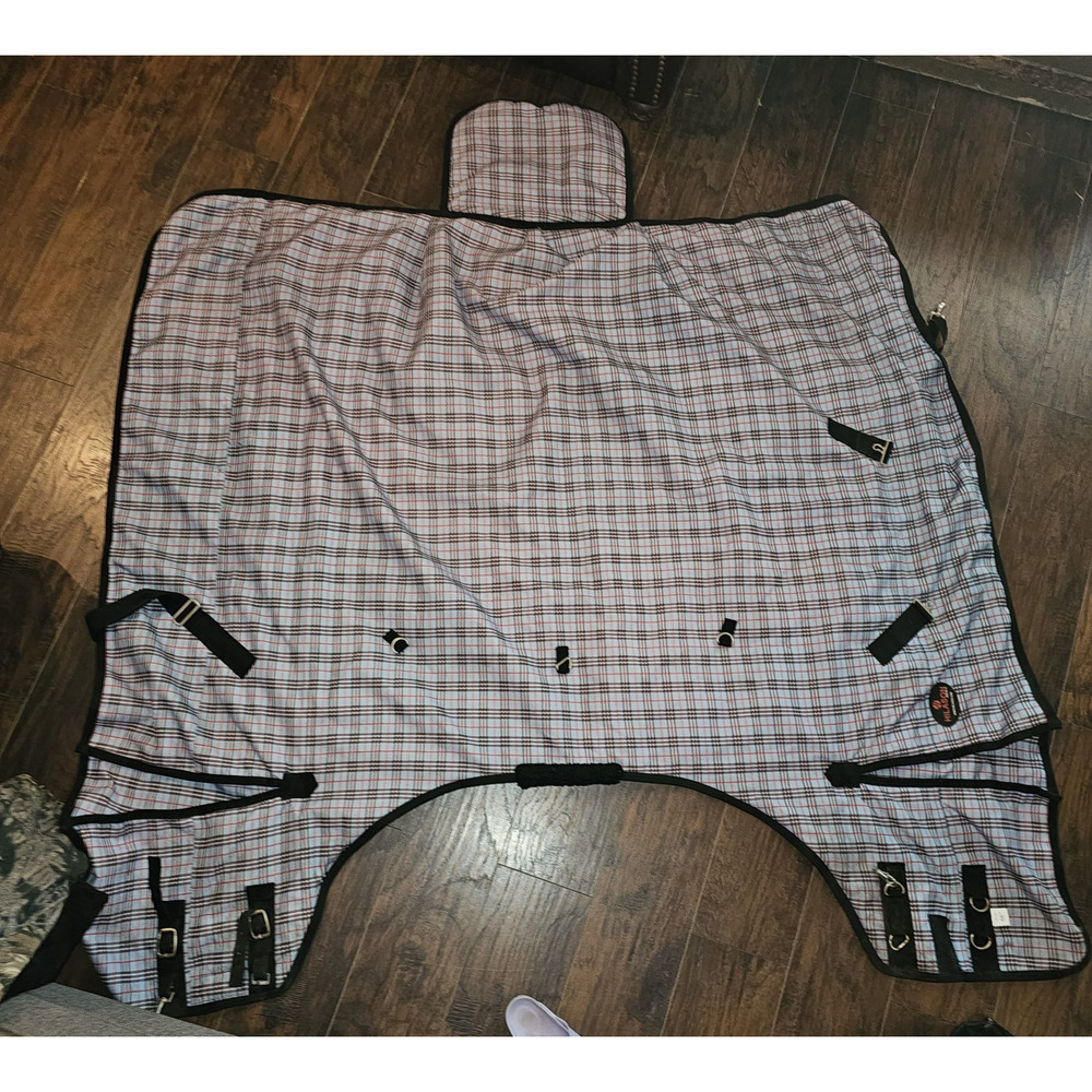 HILASON Western Horse Stable Turnout Blanket Quilted Blue Plaid 66in READ